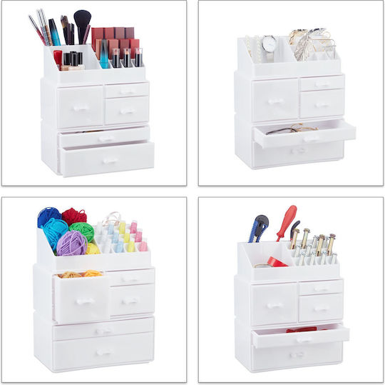 Relaxdays Organizator Cosmetice Cu Sertare Și Separatoare Alb 29.5x23.5x14cm