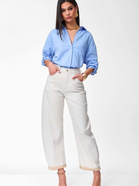 Women's Jean Pants in Balloon Leg Style Beige