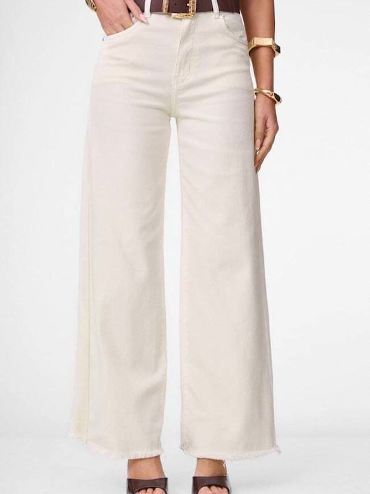 Women's Jean Pants in Wide Leg Style Ecru