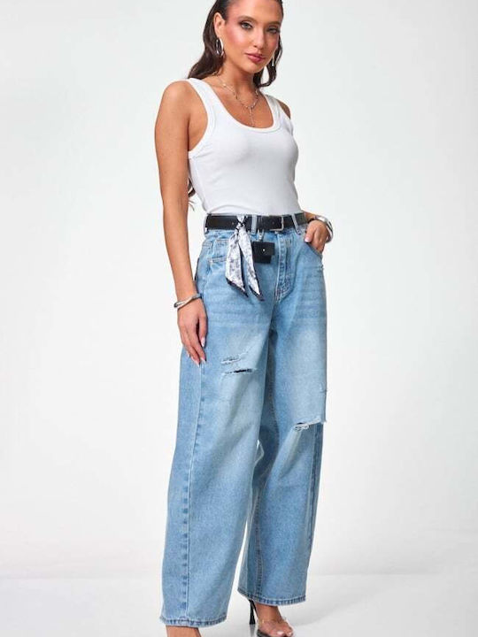 Women's Jean Pants with Rips in Balloon Leg Style