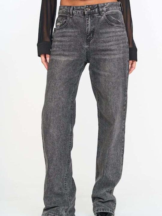 Women's Jean Pants with Rips in Wide Leg Style Gray