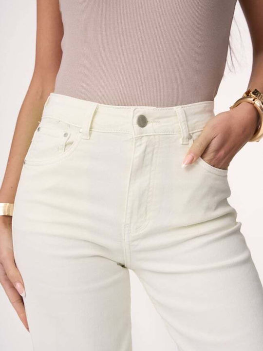 Women's Jean Pants in Wide Leg Style Ecru