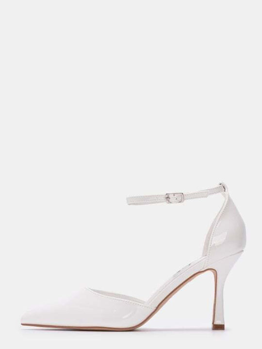 Patent Leather Heels with Strap White