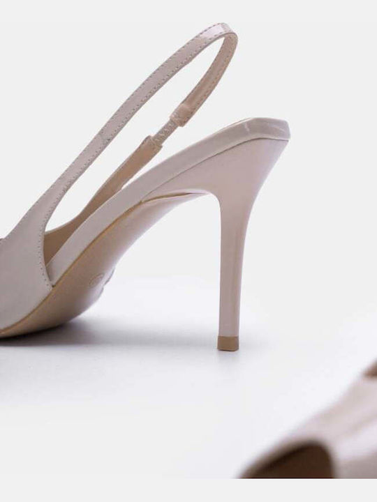 Peep Toe Обувки На Ток От Лакиран Бежов