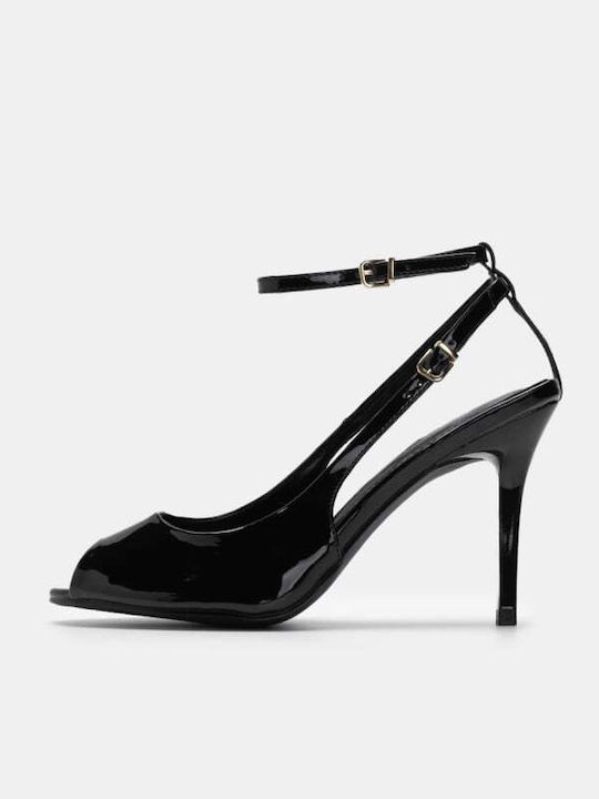 Peep Toe Γόβες με Λουράκι Μαύρες