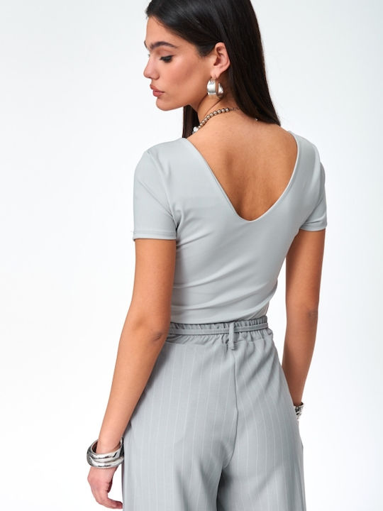 Deep Neckline Gray Women's Bodysuit