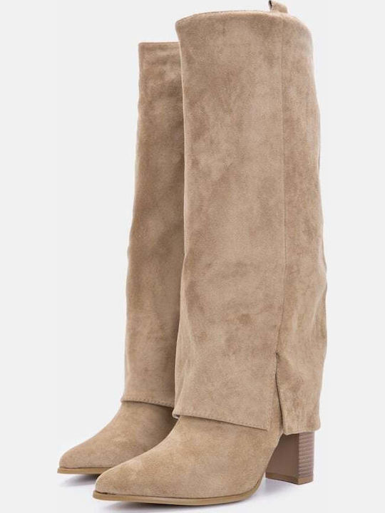 Suede Women's Boots Beige
