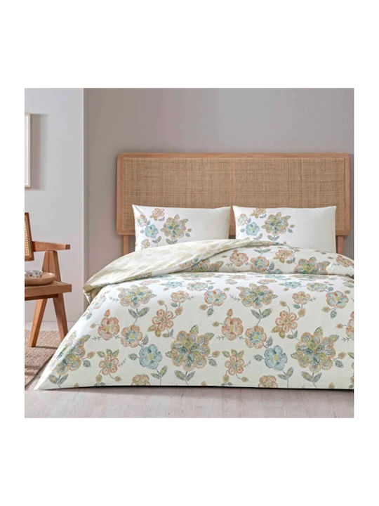 Tac Set Huse Pentru Pilote 100% Bumbac 200x220cm Dublu Cu 2 Fețe De Pernă & 1 Cearceaf Pastel Floral