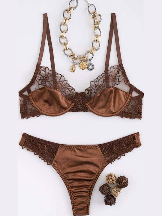 Decoro Women's Underwear Sets with Brown Slip
