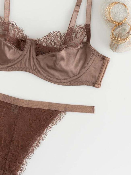 Decoro Women's Underwear Sets with Brown Slip