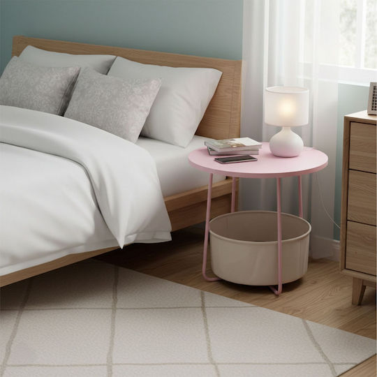 Round Metal Side Table Cream/Pink W50xL50xH45cm