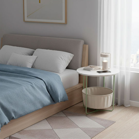 Στρογγυλό Βοηθητικό Τραπεζάκι Μεταλλικό Cream/turquoise Μ50xΠ50xΥ45εκ.