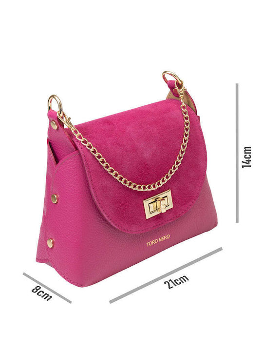 Leder Damen Schultertasche Fuchsie