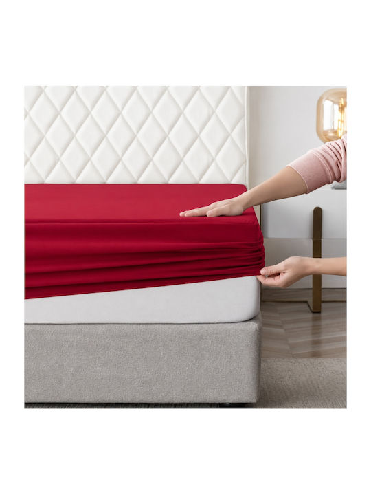 My Home Luxury Set Single Bed Bed Sheets with Rubber Hugger 100x200+30cm Burgundy 3 Pieces