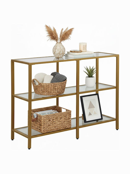 Consolă Metalică cu Suprafață din Sticlă Aurie/Transparentă M100xL30xÎ73cm