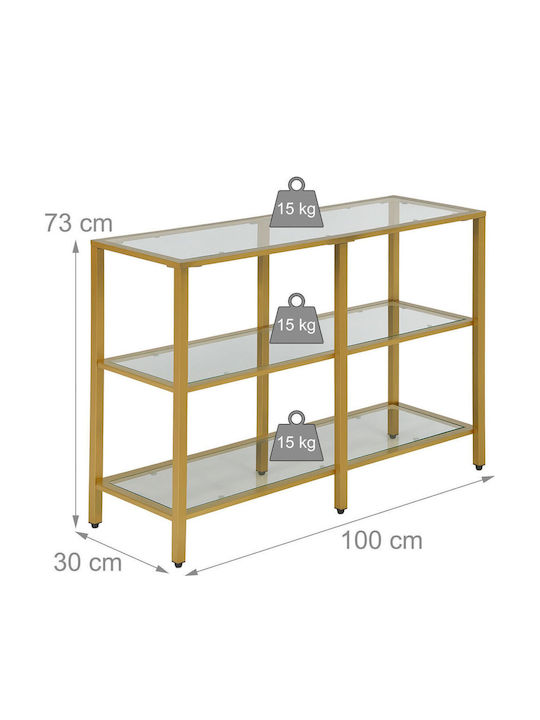Consolă Metalică cu Suprafață din Sticlă Aurie/Transparentă M100xL30xÎ73cm