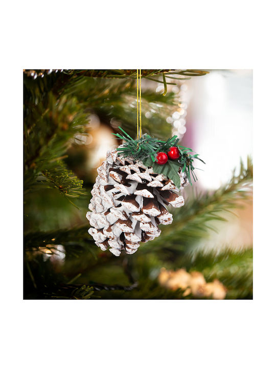 Ornament De Crăciun Con Natural 12 Cm Set 2 Bucăți Ramură De Brad Cu Fructe Roșii