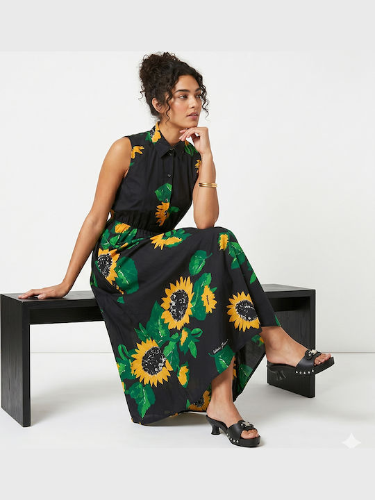 Sommer Maxi Hemdkleid Gelb Blau Grün