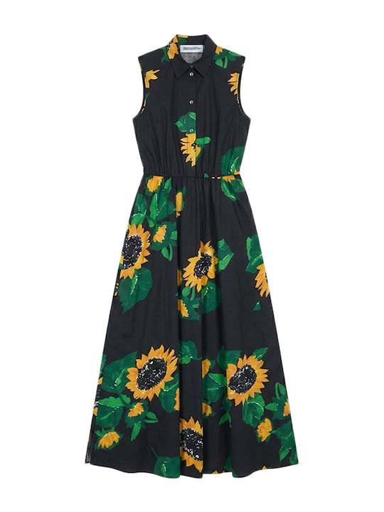 Sommer Maxi Hemdkleid Gelb Blau Grün