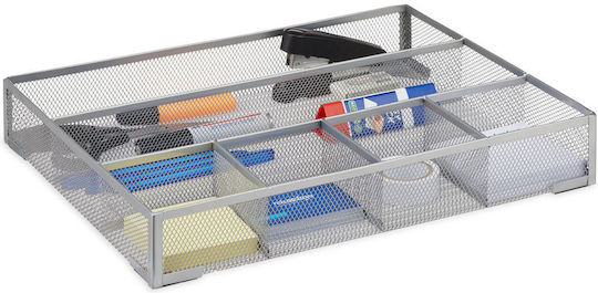 Relaxdays Large Metal Desk Organizer Silver 6x30x38 Cm