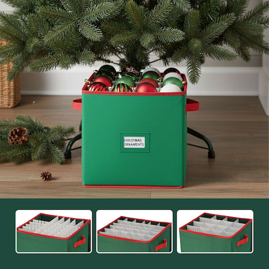 Cutie De Depozitare Pentru Mingi De Crăciun Relaxdays 33x33x33 Cm Capacitate 64 Mingi Verzi Roșii