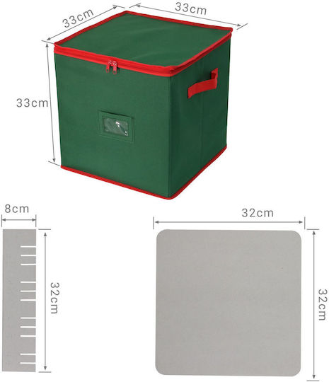Cutie De Depozitare Pentru Mingi De Crăciun Relaxdays 33x33x33 Cm Capacitate 64 Mingi Verzi Roșii