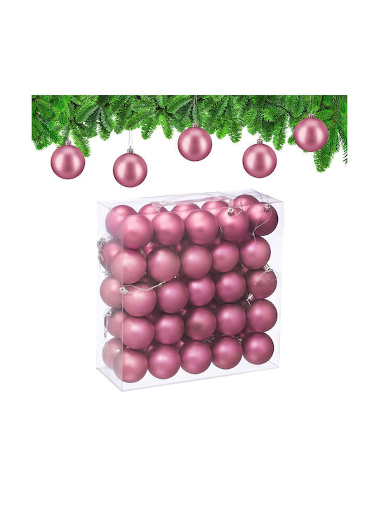 Set 50 Christmas Baubles Relaxdays Matte Pink Silver 7x6cm