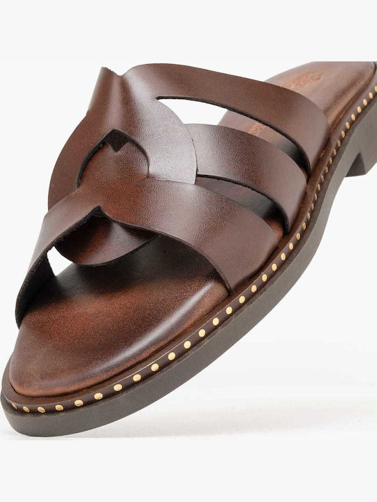 Leather Women's Flat Sandals Brown