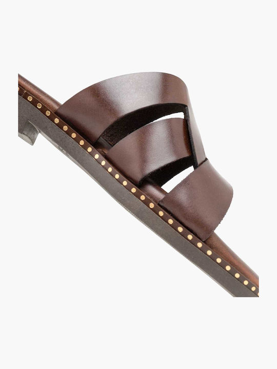 Leather Women's Flat Sandals Brown