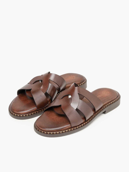 Leather Women's Flat Sandals Brown