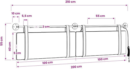 vidaXL Fabric Bed Headboard Pillow Gray 210x55cm