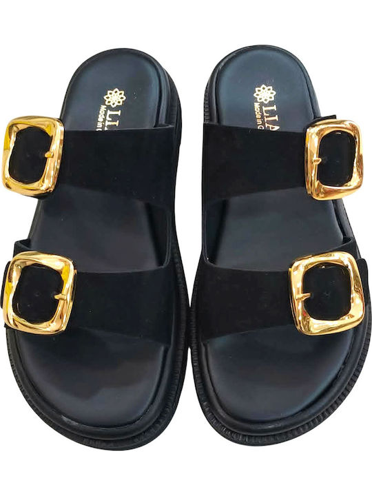 Δερμάτινα Γυναικεία Σανδάλια Flatforms Μαύρα