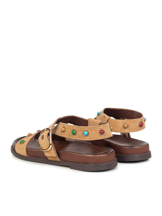 Damen Flache Sandalen Tabac Braun