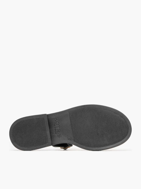 Leather Women's Flat Sandals Black