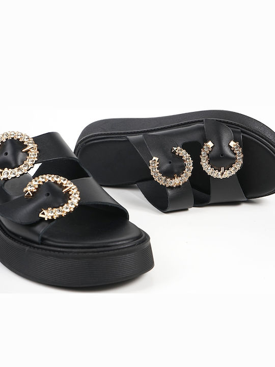 Leather Women's Flat Sandals Flatforms Black