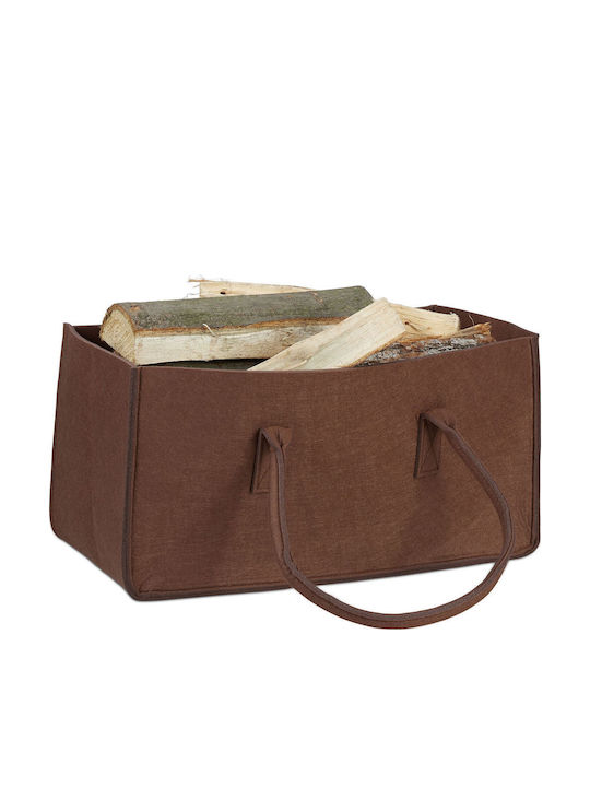 Relaxdays Υφασμάτινο Καλάθι Αποθήκευσης Ξύλων 25x50x25cm Καφέ