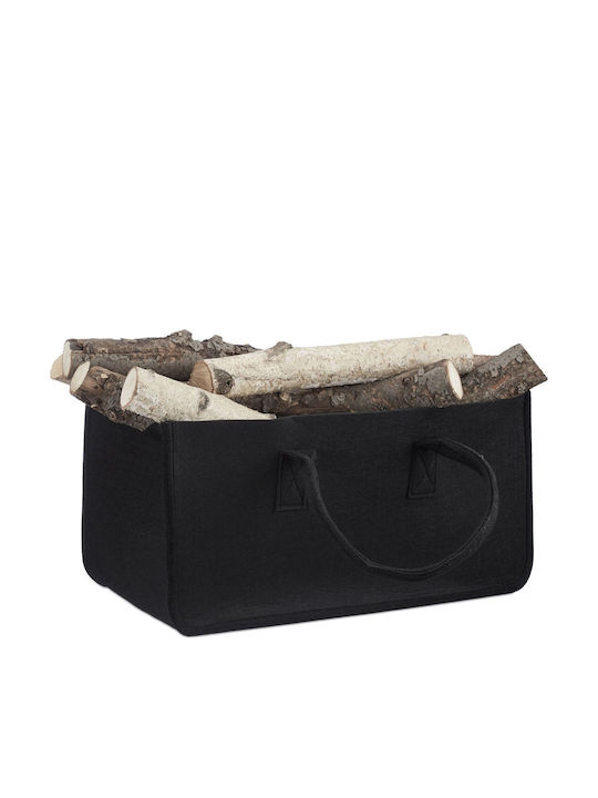 Relaxdays Υφασμάτινο Καλάθι Αποθήκευσης Ξύλων 25x50x25cm Μαύρο