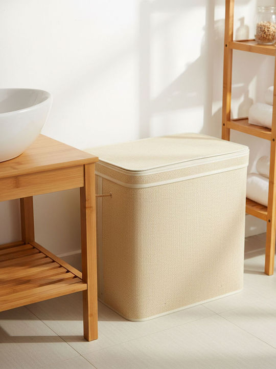 Relaxdays Coș de Rufe din Bambus 90l cu Capac 61x40x30cm Alb