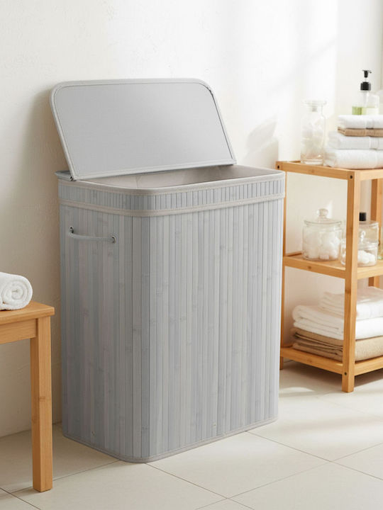 Relaxdays Coș de Rufe Bamboo 72l 60x40x30cm Alb