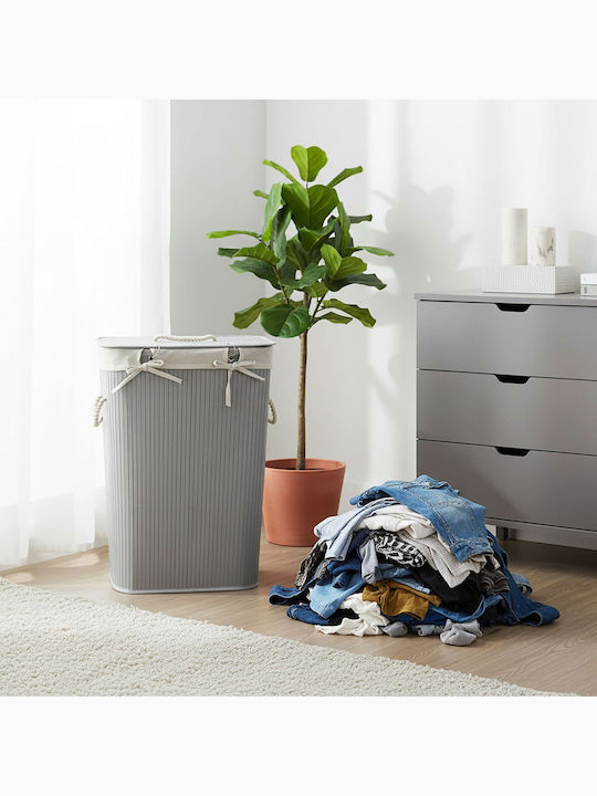 Relaxdays Coș de Rufe din Bambus 80l cu Capac Alb