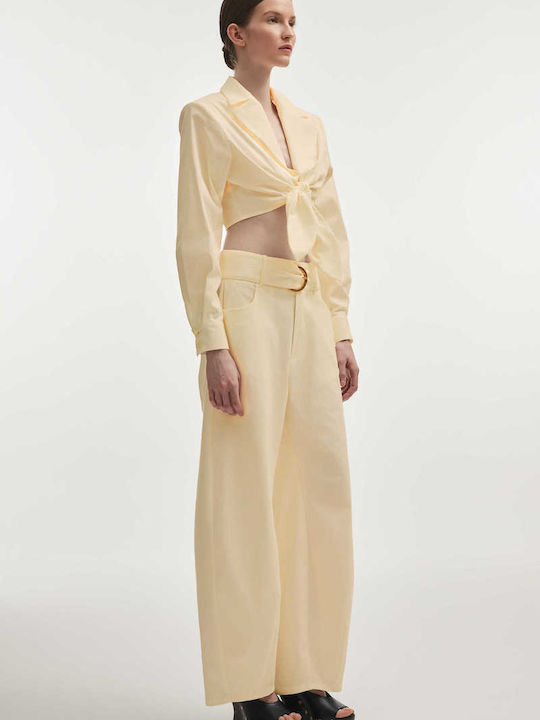 Pantalon Dama High Rise Din Țesătură Culoare Butter Yellow