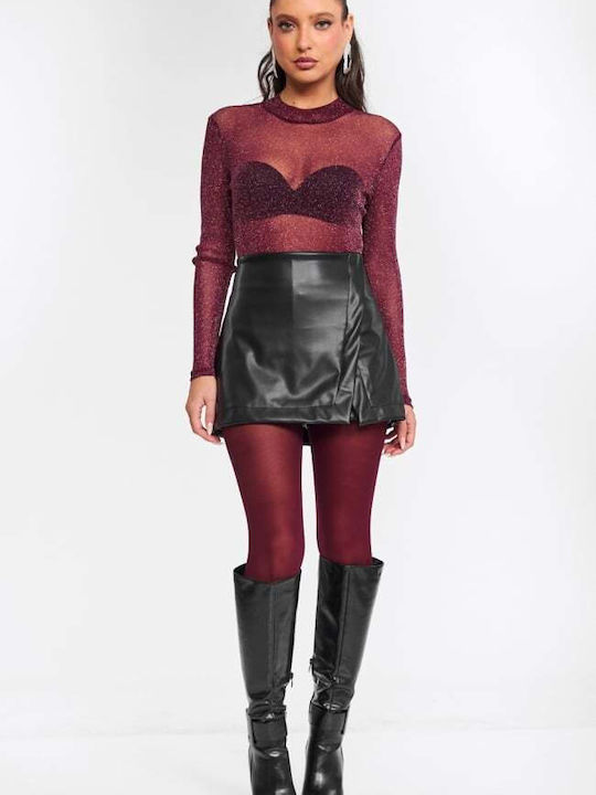 Shiny See Through Burgundy Women's Bodysuit Shiny See Through Burgundy Women's Bodysuit