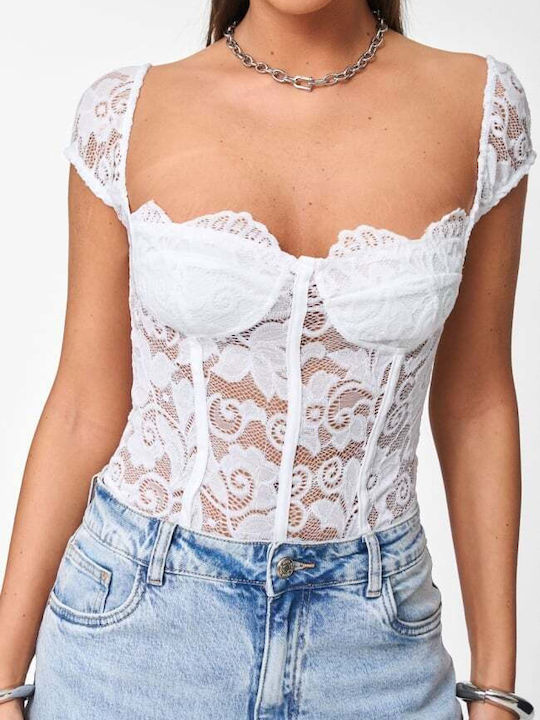 Damen-Bodysuit Mit Spitze Weiß
