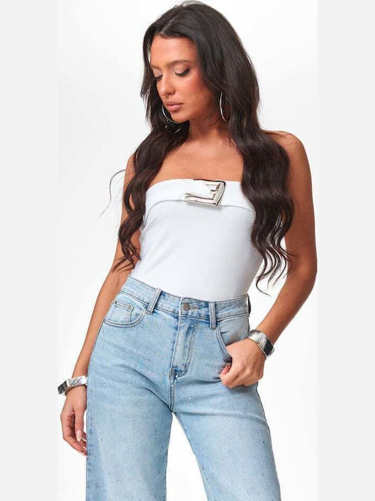 Strapless Bodysuit with Hooks White