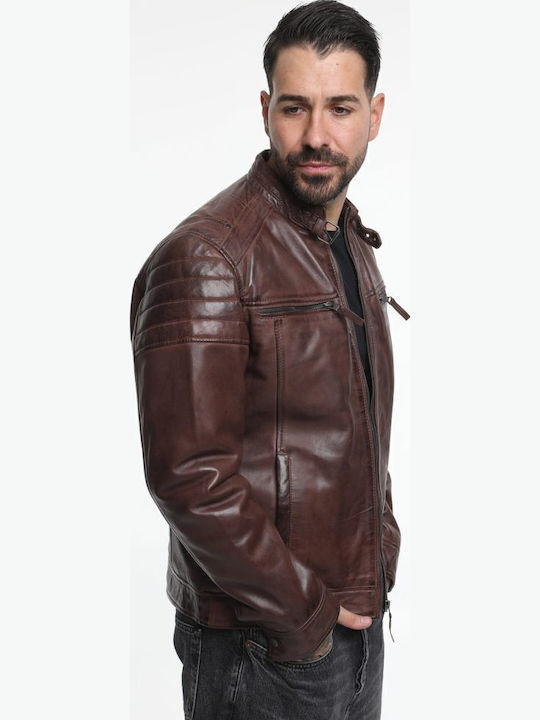 Δερμάτινο Μπουφάν Biker Redish Brown