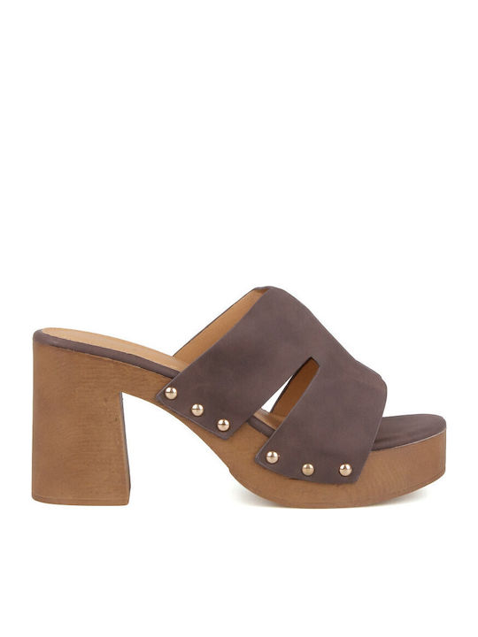 Mules With High Heel In Brown Colour
