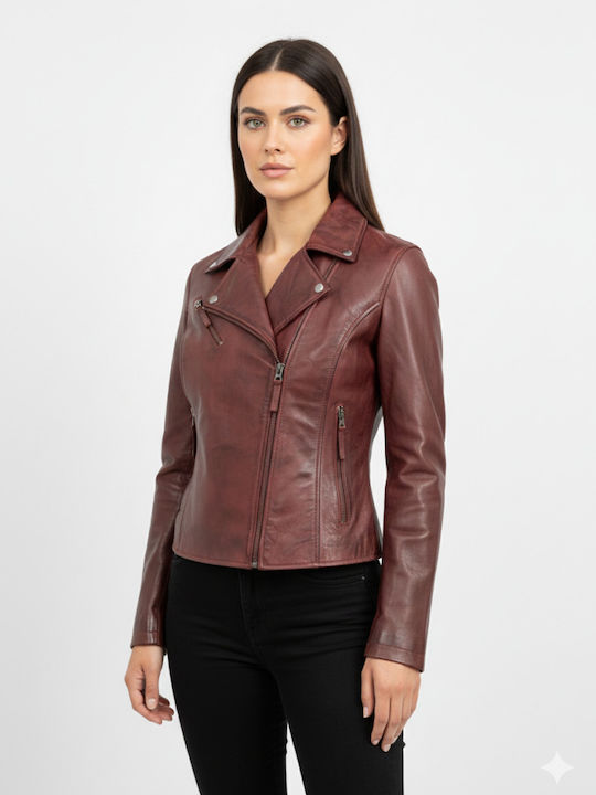 Leather Women's Jacket for Winter Redish Brown