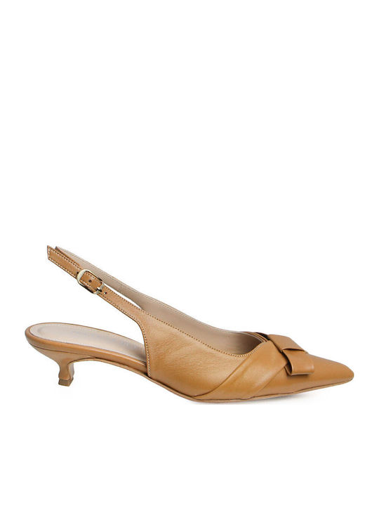 Leather Heels With Low Tabac Brown Heel