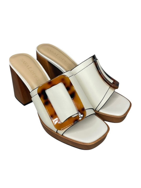 Mules With Chunky Heel In Ecru Colour GY-08485-555-2