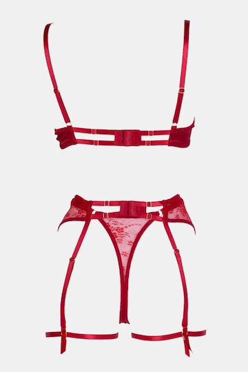 Set Εσώρουχα See Through Μπανέλα & Ζαρτιέρες Μπορντο